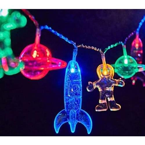 3m 20 LED Lights Astronaut Rocket Ship Outer Space Party String Lights Galaxy Solar System Party Boy Birthday Supplies