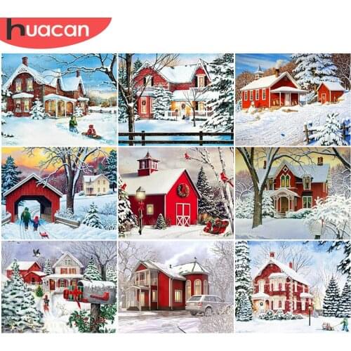 HUACAN Pictures By Number Snow House Kits Home Decoration Painting By Numbers Winter Drawing On Canvas HandPainted Art Gift