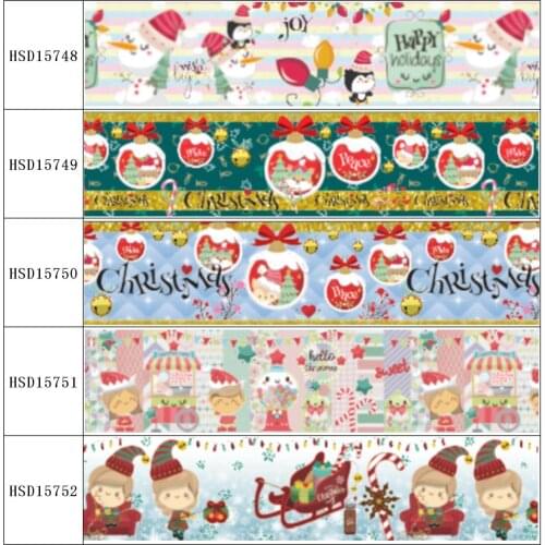 HuangTao 22MM 25MM 38MM 50MM 75mm Printed Pattern on Grosgrain Ribbon for diy ribbon