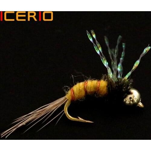 ICERIO 6PCS #14 Brass Beadhead Emerger Nymph Flies Trout Fly Fishing Lure