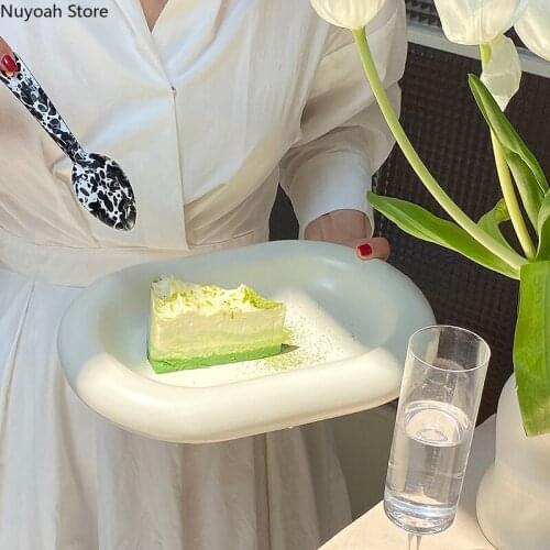 12 Inch Ceramic Dinner Plate Oval Storage Tray Household Western Tableware Main Course Display Plate Tableware Kitchen Supplies