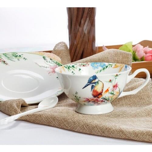 British Style Flower Bone China Coffee Cup and Saucer Set High-end Afternoon Tea Pastoral Style Flower Tea Cup