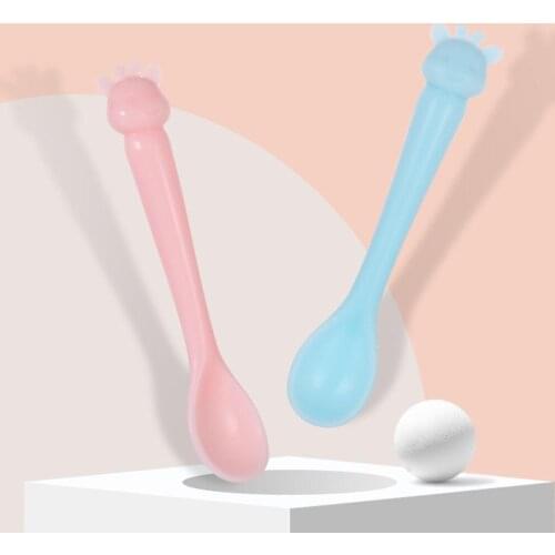 2Pcs Baby Infant Cartoon Deer Silicone Soft Head Food Feeding Spoon Tableware