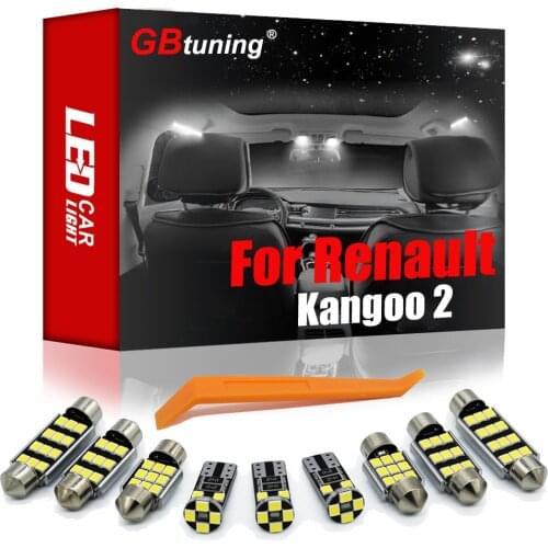 GBtuning Canbus LED Interior Light Kit 9PCS For Renault Kangoo 2 II Mk2 (2008-2018) Vehicle Ceiling Map Dome Reading Bulb Lamp