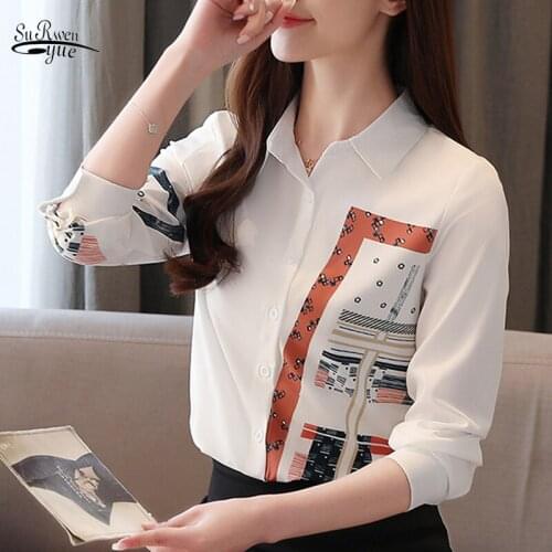 Korean Fashion Clothing Spring Long Sleeve Office Lady Blouse Blusas Mujer De Moda 2020 Print Button Chiffon Shirts 8805 50
