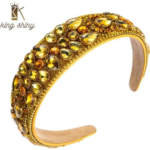 King Shiny Luxurious Color Crystal Headband for Woman Elegant Geometric Diamond Hairband Girls Party Hair Accessory Tiara Bezel