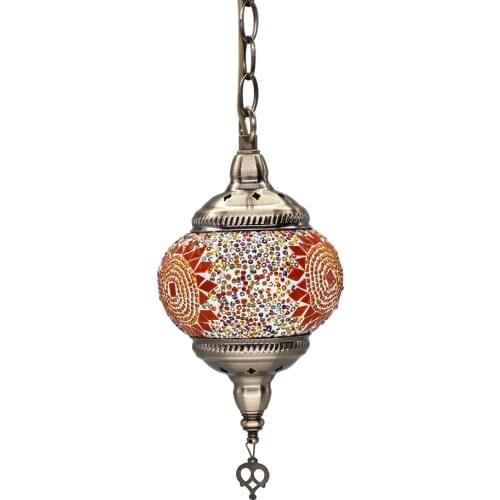 Colorful Pendant Lamp with Handmade Glass Lampshade Southeast Antique Turkish Hanging Lamp E14 Bulb for Bar Asile Living Room