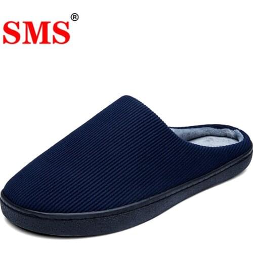 SMS Men Indoor Slippers Soft Bottom Home Slipper Winter Warm Couple Bedroom Slides Slip On Female House Flat Shoes Plus Size