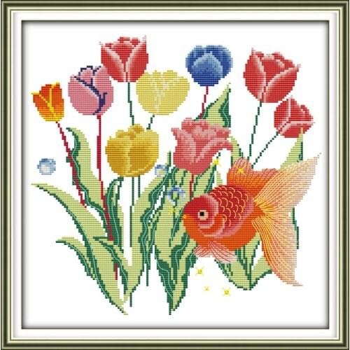 DIY goldfish animal pattern embroidery cross stitch kit 11CT 14CT printed canvas Needle thread set bedroom decoration needlework