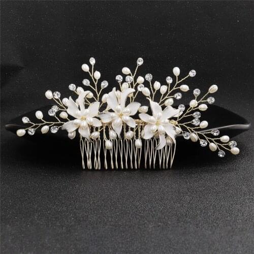 New Bridal Floral Haircomb Accessories Wedding Flower with Pearl Hair Ornaments for Bridesmaid Head Piece Women Hair Accessory