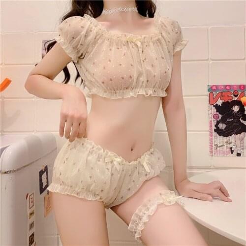 Pajamas for Teen Girls Sexy Sleepwear Short Sleeve Top Shorts Lolita Underwear Lingerie Women Nightwear Pajamas Set Home Wear
