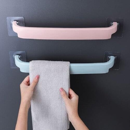 Plastic Sticky Towel Bar Shelf Self-adhesive Rack Holder Toilet Roll Paper Hanging Hanger Wall Mounted Towel Racks