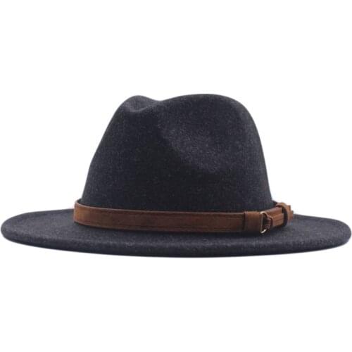 Black Wool Felt Jazz Fedora Hats Men Women Wide Brim Sombrero British Style Trilby Formal Panama Cap Solid Dress Hat