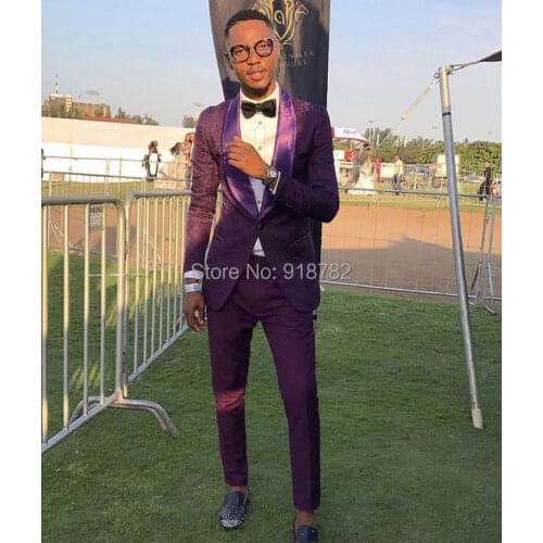Wedding Suits For Men Groomsman Suit 2018 New 2 Pieces Set Purple Tuxedo Formal Slim Fit Men Suits With Pants Costume Homme
