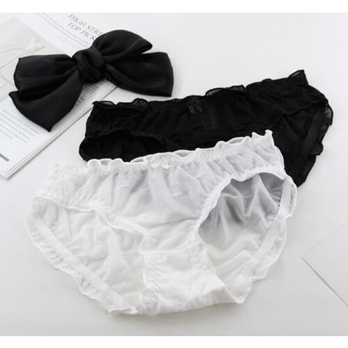 Women Panties Air Feeling Girls Cotton Underwear Net Yarn Thin Breathable Briefs Black White Lady Bow Underpants