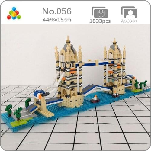 YZ 056 World Architecture London Tower Bridge River Ship Boat Tree Mini Diamond Blocks Bricks Building Toy for Children no Box