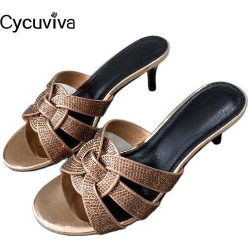 Summer Glitter High Heel Slippers Women Brand Stiletto Sandals Sexy Dress Party Shoes Designer Slides Runway High Heel Slipper