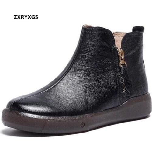 New Temperament Top Cowhide Autumn Single Boots Flat Soft Sole Comfortable Warm Shoes Winter Boots Snow Shoes Casual Women Boots