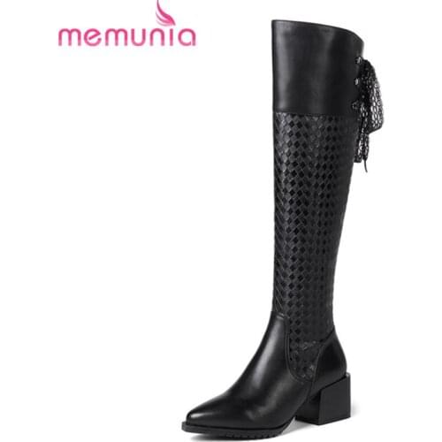 MEMUNIA 2020 Winter genuine leather knee high boots fashion pointed toe high heels boots keep warm ladies shoes big size 34-42