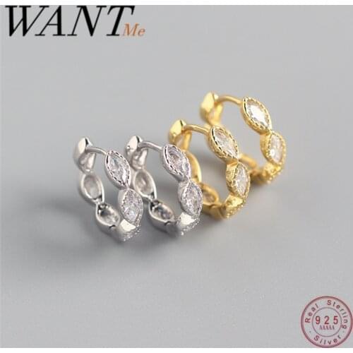 WANTME Luxury Korean Real 925 Sterling Silver Geometric Horse Eye Zircon Stud Earrings for Women Minimalist Chic Fashion Jewelry
