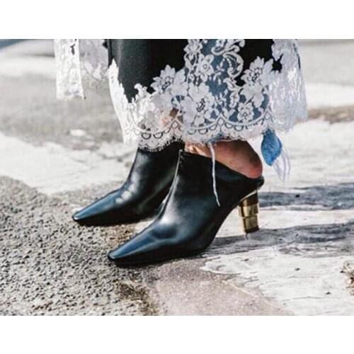 Drop Shipping Spring 2017 Women Fashion Black Red Green PU Cheap High Quality Square Toe Gold Heel Med Heels Slip On Slide Pumps