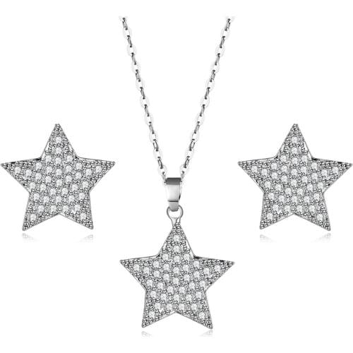 Trendy Cubic Zirconia Five-pointed Star Charms Necklace Earrings Sets For Women Luxury Pendant Set Jewelry Korean Wedding Sets