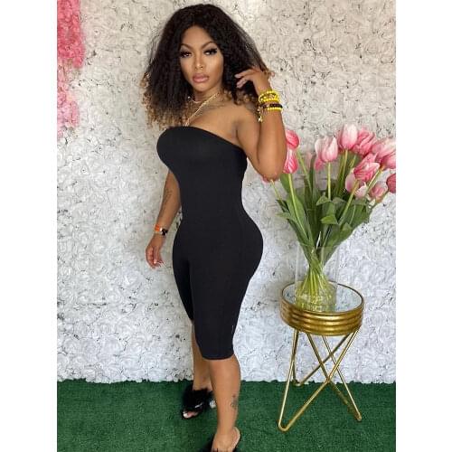 Women Casual Off Shoulder White Strapless Jumpsuits Shorts Playsuit 2021 Summer Fashion Bodycon One Piece Skinny Overalls