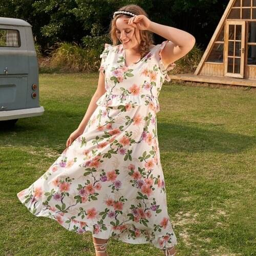 Xl-4xl Summer WomenS Dress 2021 Floral Print Dress Long Vintage Maxi Party Beach Women Dresses Light Prom Large Plus Size Curv