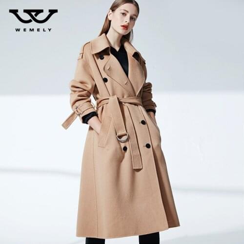 Double sided cashmere coat womens 2021 autumn and winter fashion double breasted close waist thin medium and long wool coat