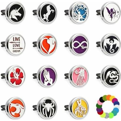 1PCS Unicorn Horse Infinity Love 30mm Alloy Car Diffuser Locket Vent Clip Aroma Perfume Magnetic Locket With 10p Free Oil Pads