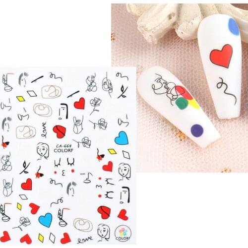 1pcs Nail Decals Human Face rainbow Personality Letter 3D Sticker Full Wrap Slider Nail Art Decoration CA539-564