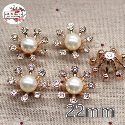 10pcs 22mm golden rhinestone pearl plastic flatback flower button decoration craft scrapbook accessories