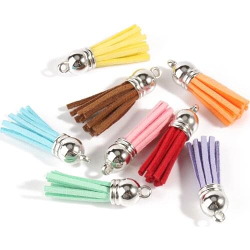 10pcs/lot 38&58mm Leather Tassel Fringe Keychain Strap Jewelry Fiber Fringe Suede Tassel Key Chains For DIY Jewelry Accessories