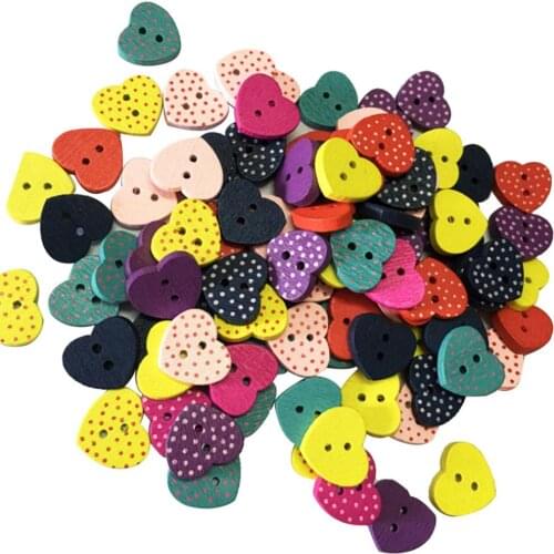 100 Pieces Wooden Sewing Buttons Scrapbooking DIY Craft Heart Mixed 2-Holes Dot Pattern 15.0mm (5/8 '') x 13.0mm (4/8'')