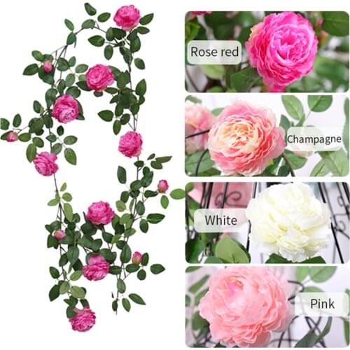 180cm Artificial Rose Flower Silk Roses Ivy Flower Vine Green Garland Wall Hanging Rattan For Wedding Home Hotel Decoration