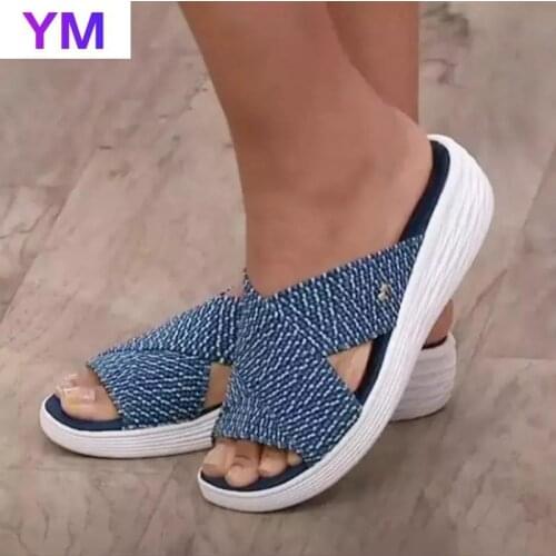 2021 Casual Sandals Slippers Women Fashion Thick Bottom Slope with Non-slip Wear Beach Sandals Hollow Womens Shoes Plus Size 43