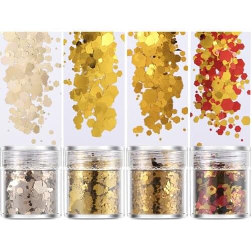 4pots Colorful Set Glitter Flakes Sparkly Hexagon Agate Gold Bling Sequins For Diy Resin Crafts Jewelry Tool Pigment