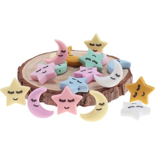 50pcs Baby Teething Beads Silicone Beads Stars And Moon Mix Baby Teether Babies BPA Free Baby Goods Teething Necklace Nursing