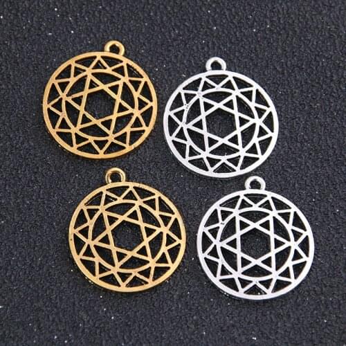 8PCS 23*26mm Metal Alloy Two Color Geometry Round Charms Pendants for Jewelry Making DIY Handmade Craft