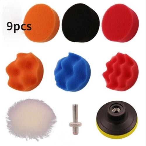 9pcs Car Polishing Disc Self-Adhesive Buffing Waxing Sponge Wool Wheel Polishing Pad for Car Polisher Drill Dremel Accessories