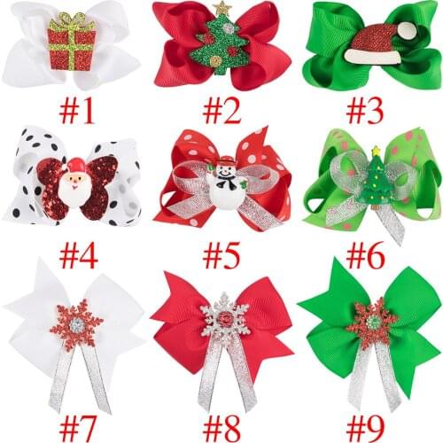 9pcs/set Christmas Hair Bow for Children 3 Inch Ribbon Hairbow with Clips Cartoon Animal Decoration Girls Hair Accessories