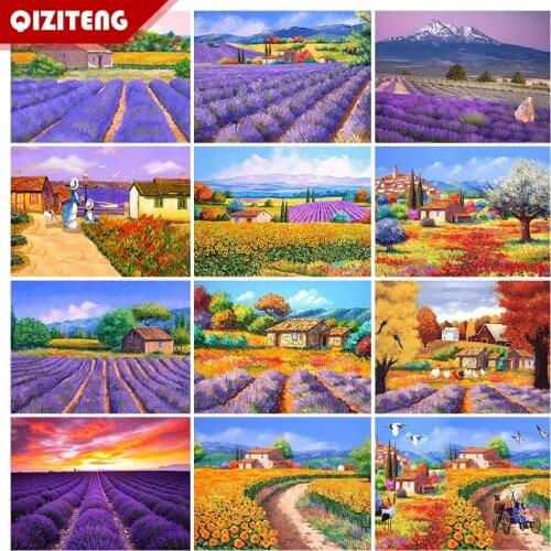 QIZITENG 5D Diy Diamond Painting Purple Lavender Landscape Provence Square/Round Diamond Inlaid Home Decor Cross Stitch Gift
