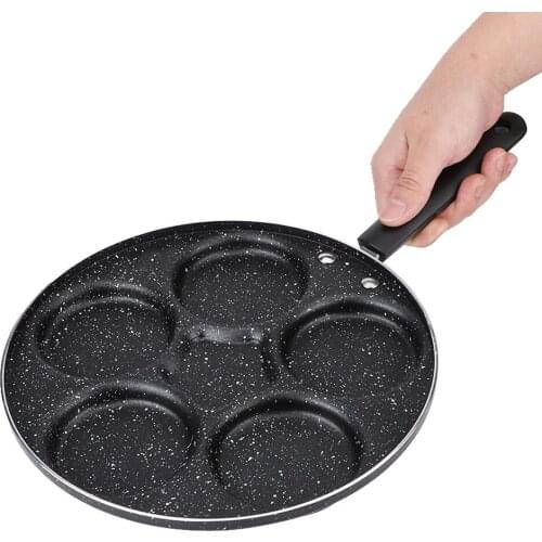 Aluminum 5 Round Holes Frying Omelet Pan Non Stick No Oil-smoke Eggs Cooking Pan Home Kitchen Cookware Cake Maker for Breakfast