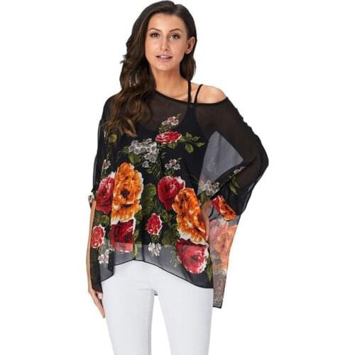 Baharcelin Summer Blouse Batwing Sleeve Casual Women Blouse Plus Size 5XL 6XL Printed Floral Chiffon Top Clothing Clothes