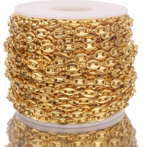 1 M Gold Coffee Bean Chains Necklaces Stainless Steel 5mm Pig Nose Chains Bracelets Punk Hip Hop DIY Jewelry Handmade Necklace