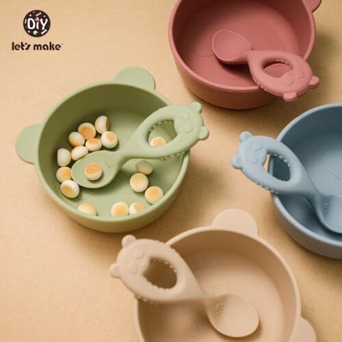 Lets Make Baby Silicone Feeding Cartoon Panda Series Without BPA Spoon Food Grade Silicone Bowl Easy To Clean Kids Tableware