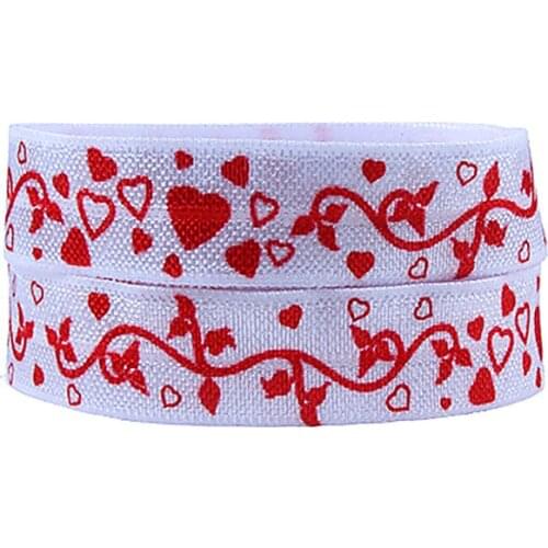 FLRA FOEHeart and swirl flower printed Valentine foe fold over elastic