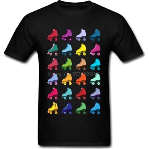 Rainbow Roller Skatin T-shirt Men Funky T Shirt Tops Cartoon Skaters Tshirt Custom Unique Street Clothes Cotton Tees Black