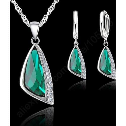 Fashion Jewelry Sets For Women Weddings 925 Serling Silver Green Cubic Zirconia Necklace pendant Earrings Sets