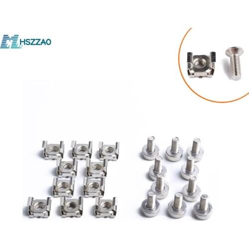 Square hole hardware cage nuts and fixing screw washers for server racks and cabinets (10 sets of M5 M6 16mm 20mm)